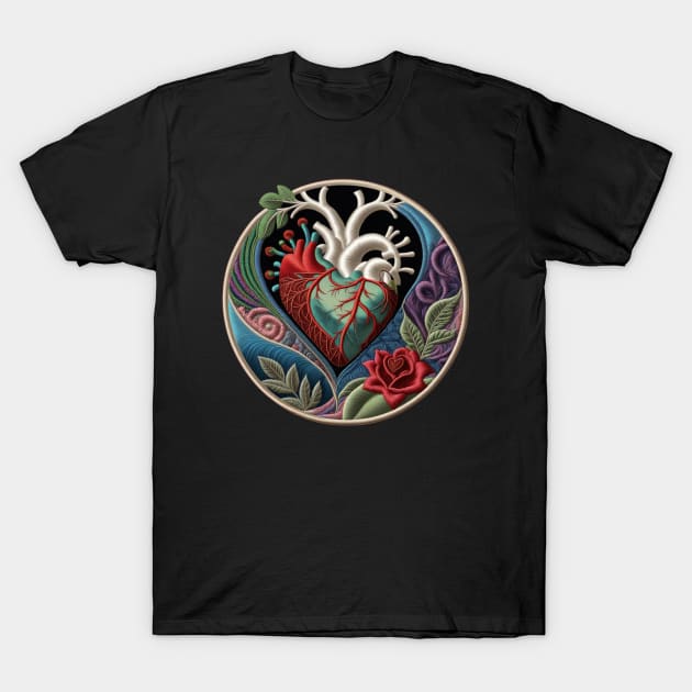 Black Hole Heart Embroidered Patch T-Shirt by Xie